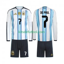 Equipación completa Niño Argentina Rodrigo De Paul 7 World Cup 2026 Camiseta de local Manga Larga
