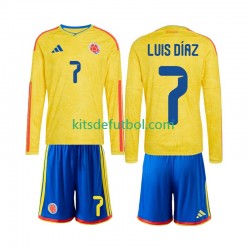 Equipación completa Niño Colombia Luis Diaz 7 World Cup 2026 Camiseta de local Manga Larga