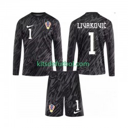 Equipación completa Niño Croacia Portero DOMINIK LIVAKOVIC 1 2024 Camiseta alternativa Manga Larga