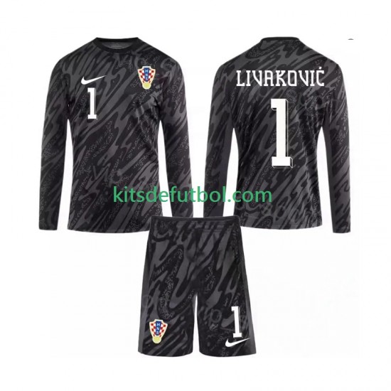 Equipación completa Niño Croacia Portero DOMINIK LIVAKOVIC 1 2024 Camiseta alternativa Manga Larga
