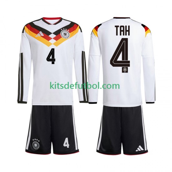 Equipación completa Niño Alemania Jonathan Tah 4 World Cup 2026 Camiseta de local Manga Larga