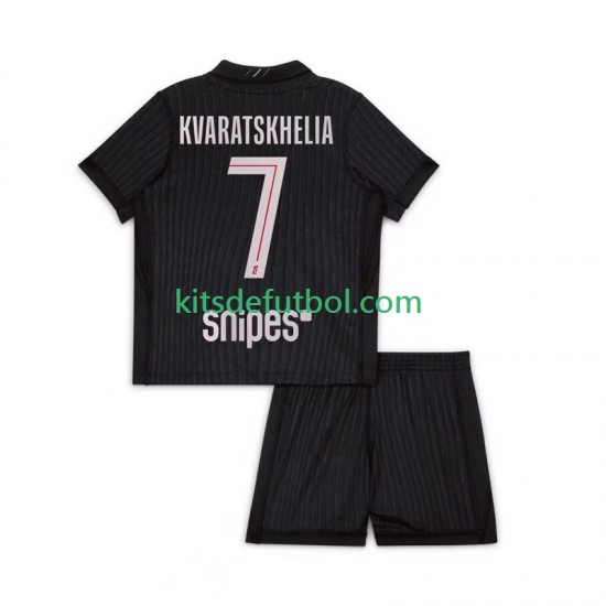 Equipación completa Niño Paris Saint-Germain Khvicha Kvaratskhelia 7 Camiseta Cuarta 2025-2026 Manga Corta
