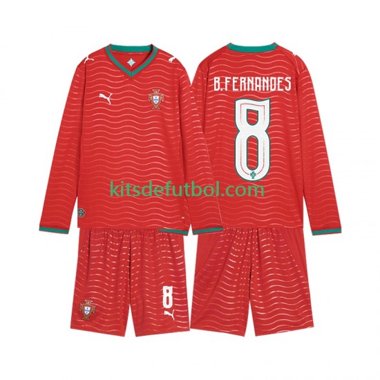 Equipación completa Niño Portugal Bruno Fernandes 8 World Cup 2026 Camiseta de local Manga Larga