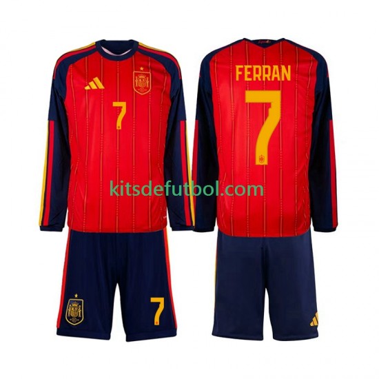 Equipación completa Niño España Ferran Torres 7 World Cup 2026 Camiseta de local Manga Larga