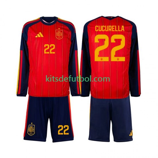 Equipación completa Niño España Marc Cucurella 22 World Cup 2026 Camiseta de local Manga Larga