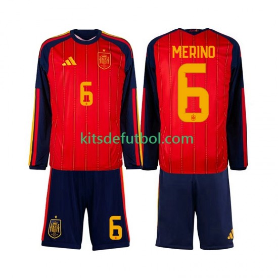 Equipación completa Niño España Mikel Merino 6 World Cup 2026 Camiseta de local Manga Larga