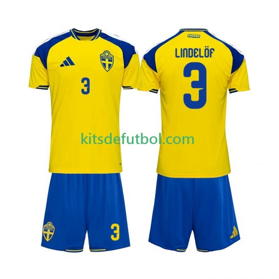 Equipación completa Niño Suecia Victor Lindelof 3 2026 Camiseta de local Manga Corta