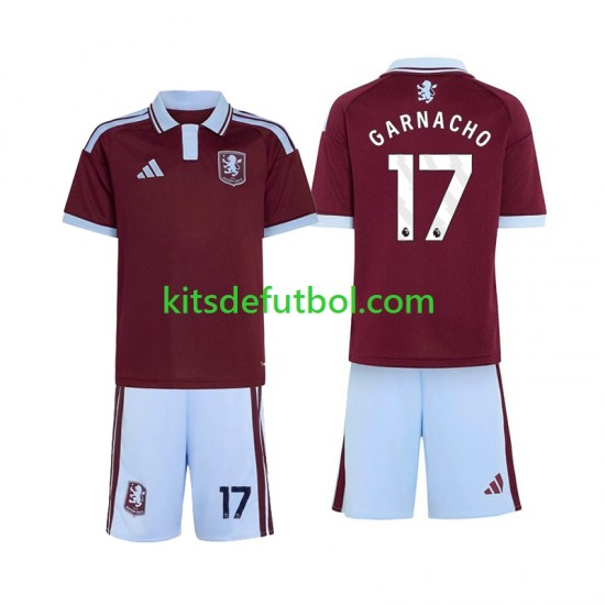 Equipación completa Niño Aston Villa Alejandro Garnacho 17 Camiseta de local 2026-2027 Manga Corta