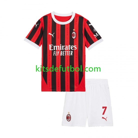 Equipación completa Niño AC Milan Alvaro Morata 7 Camiseta de local 2024-2025 Manga Corta