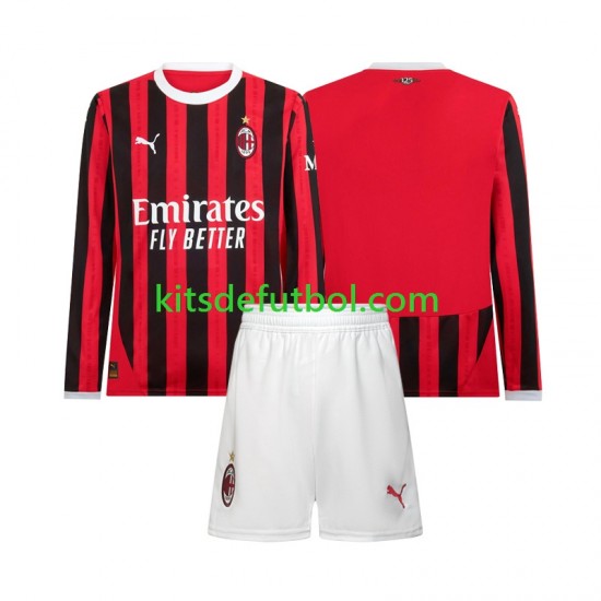 Equipación completa Niño AC Milan Camiseta de local 2024-2025 Manga Larga