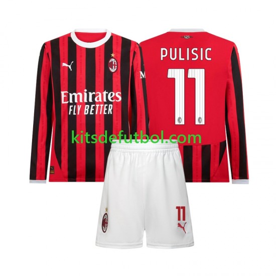 Equipación completa Niño AC Milan Christian Pulisic 11 Camiseta de local 2024-2025 Manga Larga