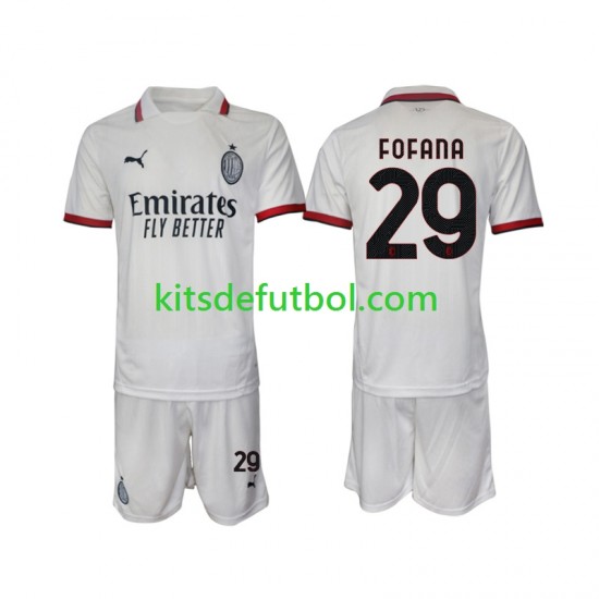 Equipación completa Niño AC Milan Fofana 29 Camiseta de visitante 2024-2025 Manga Corta