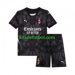 Equipación completa Niño AC Milan Portero Camiseta Negro de local 2024-2025 Manga Corta