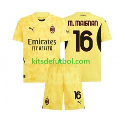Equipación completa Niño AC Milan Portero Mike Maignan 16 Camiseta de visitante 2024-2025 Manga Corta