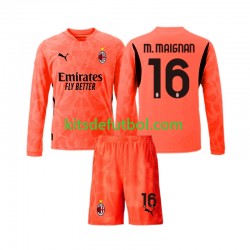 Equipación completa Niño AC Milan Portero Mike Maignan 16 Camiseta Cuarta 2024-2025 Manga Larga