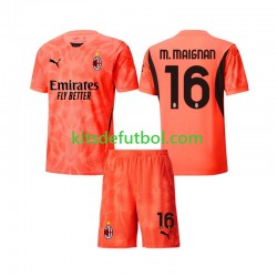 Equipación completa Niño AC Milan Portero Mike Maignan 16 Camiseta Cuarta 2024-2025 Manga Corta