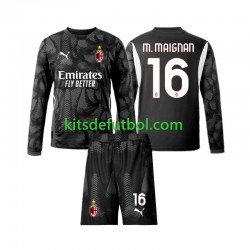 Equipación completa Niño AC Milan Portero Mike Maignan 16 Camiseta Negro de local 2024-2025 Manga Larga