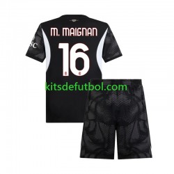 Equipación completa Niño AC Milan Portero Mike Maignan 16 Camiseta Negro de local 2024-2025 Manga Corta
