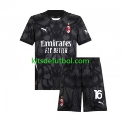 Equipación completa Niño AC Milan Portero Mike Maignan 16 Camiseta Negro de local 2024-2025 Manga Corta