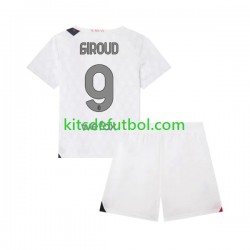 Equipación completa Niño AC Milan Olivier Giroud 9 Camiseta de visitante 2023-2024 Manga Corta