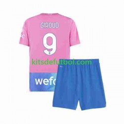 Equipación completa Niño AC Milan Olivier Giroud 9 Camiseta alternativa 2023-2024 Manga Corta