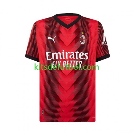 Equipación completa Niño AC Milan Rafael Leao 17 Camiseta de local 2023-2024 Manga Corta