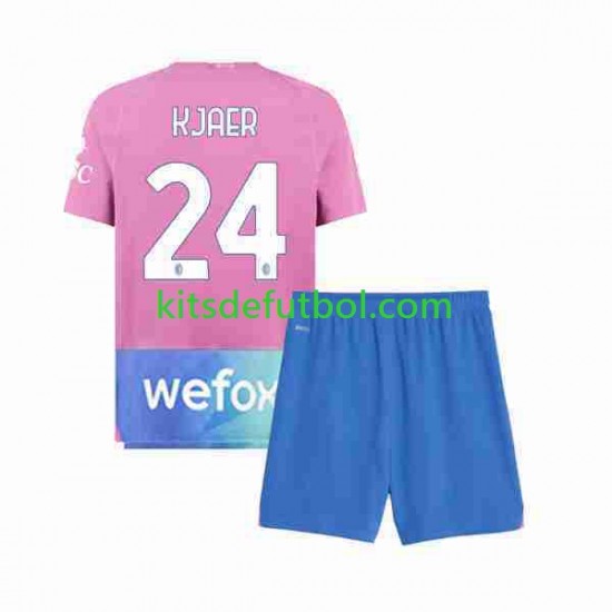 Equipación completa Niño AC Milan Simon Kjaer 24 Camiseta alternativa 2023-2024 Manga Corta