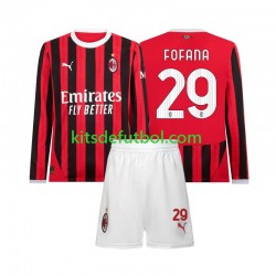 Equipación completa Niño AC Milan Youssouf Fofana 29 Camiseta de local 2024-2025 Manga Larga