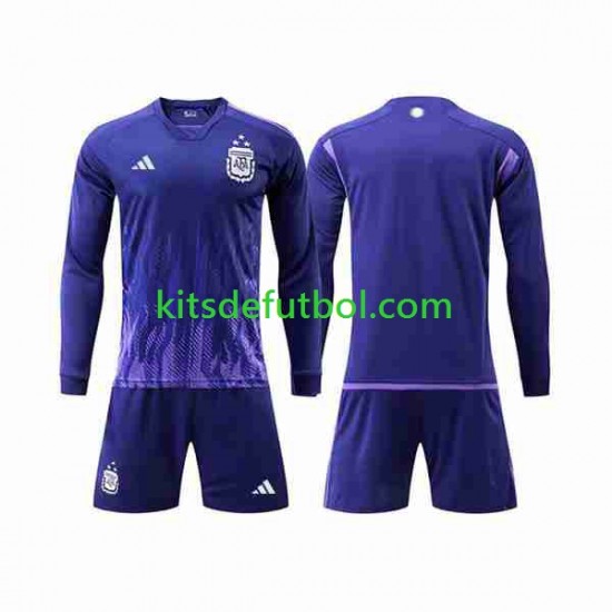 Equipación completa Niño Argentina 3 Stars World Cup 2022 Camiseta de visitante Manga Larga