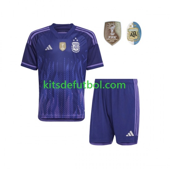 Equipación completa Niño Argentina 3 Stars World Cup 2022 Camiseta de visitante Manga Corta