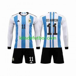 Equipación completa Niño Argentina 3 Stars Di Maria 11 World Cup 2022 Camiseta de local Manga Larga