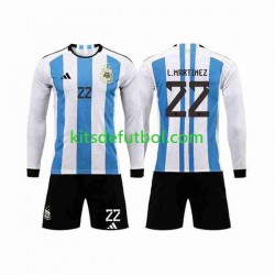 Equipación completa Niño Argentina 3 Stars Lautaro Martinez 22 World Cup 2022 Camiseta de local Manga Larga