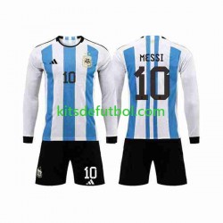 Equipación completa Niño Argentina 3 Stars Lionel Messi 10 World Cup 2022 Camiseta de local Manga Larga