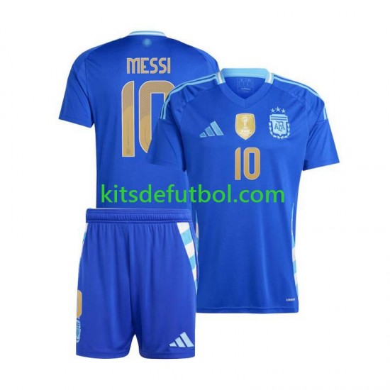 Equipación completa Niño Argentina Lionel Messi 10 Copa America 2024 Camiseta de visitante Manga Corta