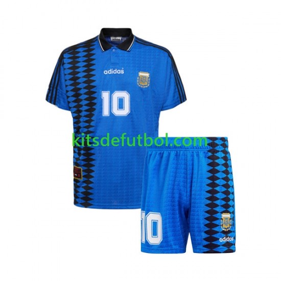 Equipación completa Niño Argentina MARADONA 10 Retro 1994 Camiseta de visitante Manga Corta
