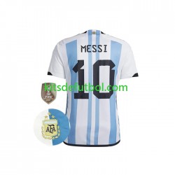 Argentina Messi 10 3 Stars World Cup 2022 Hombre Camiseta de local Manga Corta