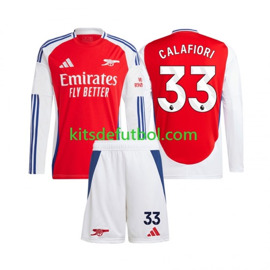 Equipación completa Niño Arsenal Riccardo Calafiori 33 Camiseta de local 2024-2025 Manga Larga
