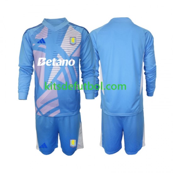 Equipación completa Niño Aston Villa Portero Camiseta Azul alternativa 2024-2025 Manga Larga