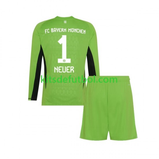 Equipación completa Niño Bayern de Múnich Portero Manuel Neuer 1 Camiseta de visitante 2023-2024 Manga Larga