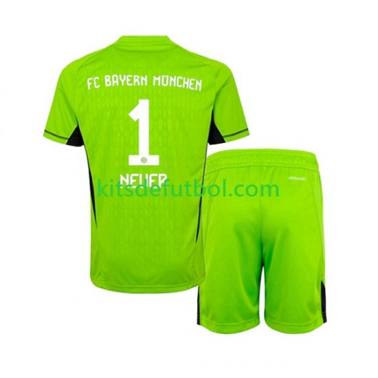 Equipación completa Niño Bayern de Múnich Portero Manuel Neuer 1 Camiseta de visitante 2023-2024 Manga Corta