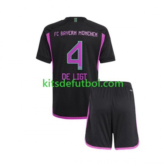 Equipación completa Niño Bayern de Múnich Matthijs de Ligt 4 Camiseta de visitante 2023-2024 Manga Corta