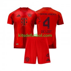 Equipación completa Niño Bayern de Múnich Matthijs de Ligt 4 Camiseta Rojo de local 2024-2025 Manga Corta