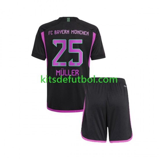 Equipación completa Niño Bayern de Múnich Thomas Muller 25 Camiseta de visitante 2023-2024 Manga Corta
