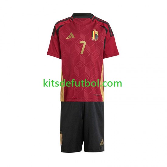 Equipación completa Niño Bélgica De Bruyne 7 Euro 2024 Camiseta de local Manga Corta