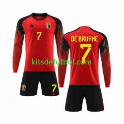 Equipación completa Niño Bélgica De Bruyne 7 World Cup 2022 Camiseta de local Manga Larga