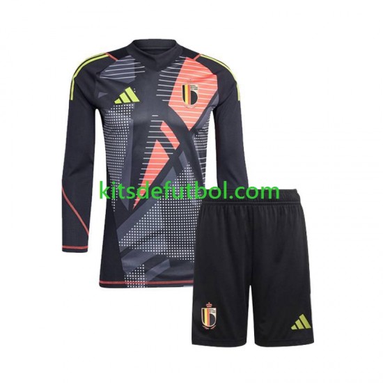 Equipación completa Niño Bélgica Portero Euro 2024 Camiseta Negro de local Manga Larga