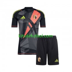 Equipación completa Niño Bélgica Portero Euro 2024 Camiseta Negro de local Manga Corta