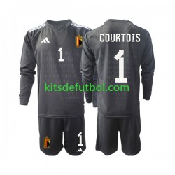 Equipación completa Niño Bélgica Portero Courtois 1 2022 Camiseta de visitante Manga Larga