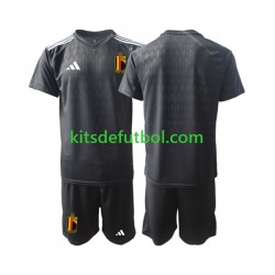 Equipación completa Niño Bélgica Portero Courtois 1 2022 Camiseta de visitante Manga Corta