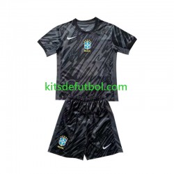 Equipación completa Niño Brasil Portero Copa America 2024 Camiseta Negro de visitante Manga Corta